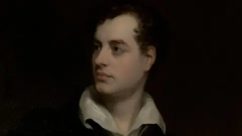 Nottingham City Museums and Galleries A painting of Lord Byron on a black background 