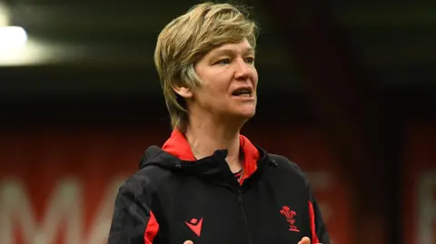 Wales Women's Under-20s head coach Liza Burgess during training