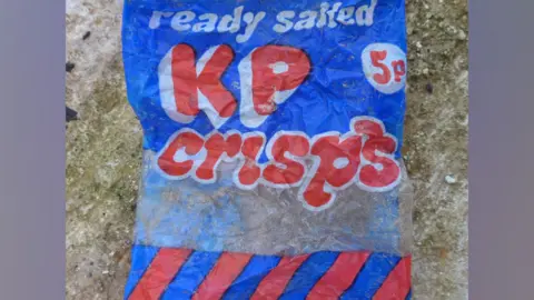 National Trust Red and blue KP crisp packet - thought to be from the 1970s - the packet has Ready Salted and 5p on the top edge.