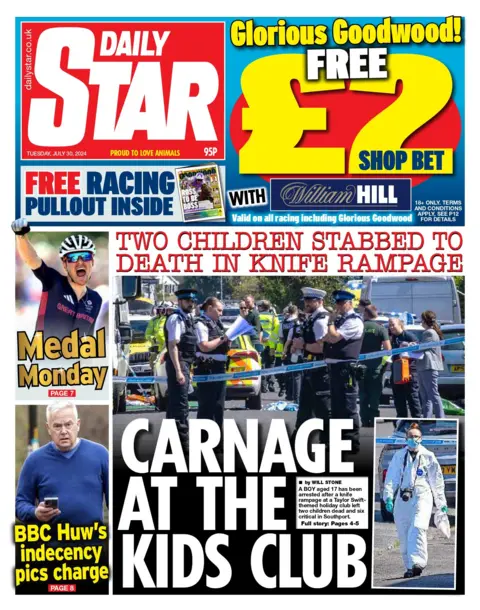 The headline on the front page of the Daily Star reads: "Carnage at the kids club"