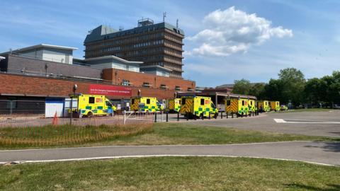 Ambulances queueing outside Gloucestershire Royal Hospital