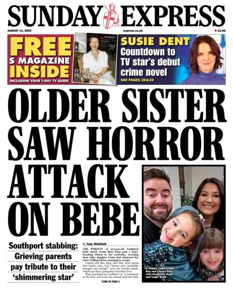 The headline in the Sunday Express reads: Older sister saw horror attack on Bebe