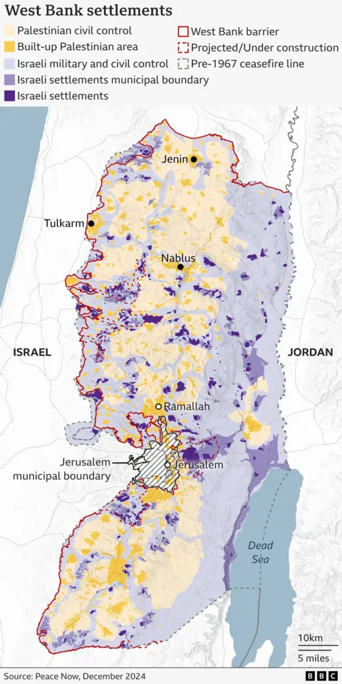 Map showing Israeli settlements in the occupied West Bank