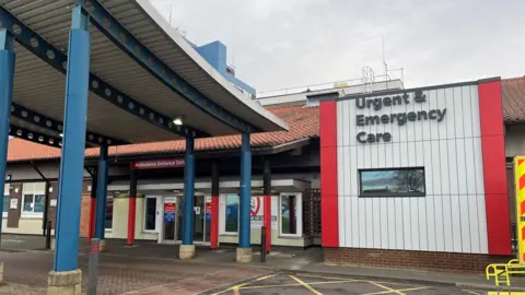 Exterior photo of North Tees Hospital Urgent and Emergency Care Unit.