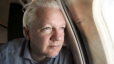 Wikileaks/X Julian Assange looks out of an aeroplane window