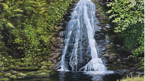 Isle of Man Post Office/Tracey Dean Painting of Rhenass Falls in Glen Helen