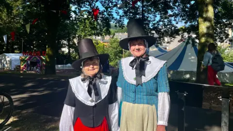 Linda and Beryl in traditional Welsh dress