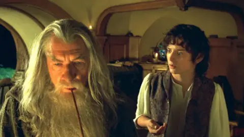 Ian McKellen and Elijah Wood in a scene from the film The Lord of the Rings: The Fellowship of the Ring