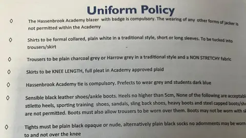 Leanne Image of a bullet pointed uniform policy.