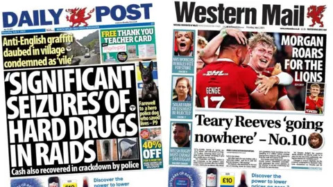 Front page of the Daily Post and front page of the Western Mail