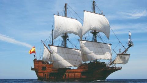A galleon boat with six sails 