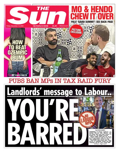 The headline on the front page of the Sun reads: “You're barred".