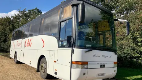 Grettons Coaches Image of the bus with "Prince Roger G" written in italics on the front