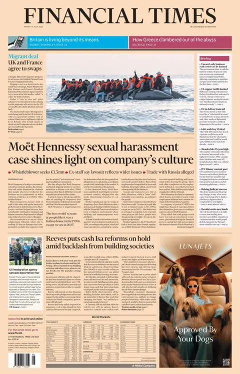 The Financial Times headline reads: "Moët Hennessy sexual harassment case shines light on company's culture"