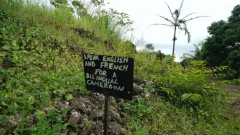 Getty Images A sign saying " Speak English or French for a bilingual Cameroon" .