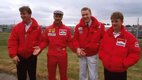 Getty Images A line up of drivers including Eddie Irvine, Nigel Mansell, Mika Hakkinen and Allan McNish