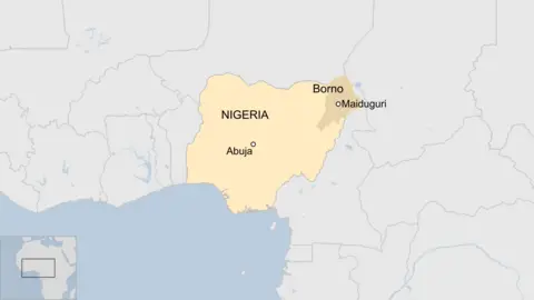BBC Map showing Nigeria, Borno State and Maiduguri