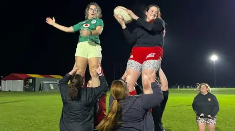 Woman rugby players at Cambridge Rugby Club training