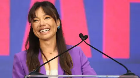 Nicole Shanahan habla durante un evento de campaña el 26 de marzo de 2024 en Oakland, California.Getty Images 