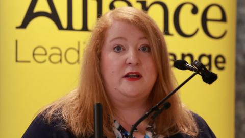 Alliance leader Naomi Long speaking during the party's General Election manifesto launch at the Ivanhoe Hotel in Belfast.