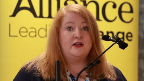 PA Media Alliance leader Naomi Long speaking during the party's General Election manifesto launch at the Ivanhoe Hotel in Belfast.