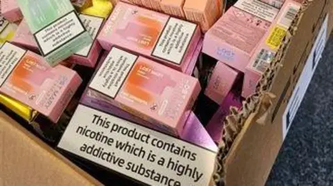 Box of seized vapes
