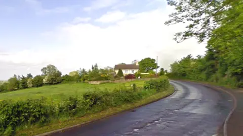 Google Maps An image of a winding road with grass verge to its side.