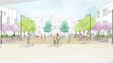 Great Yarmouth Borough Council Artists impression of completed market place