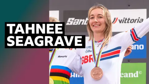 Tahnee Seagrave celebrates an Olympic medal