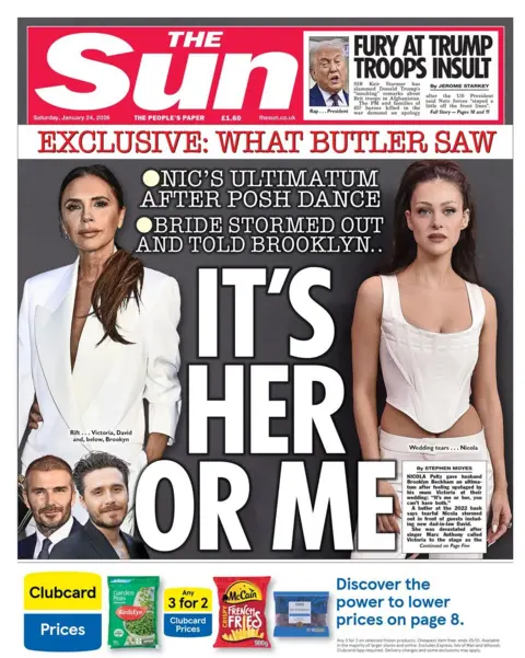 "It's her or me" reads the headline on the front page of the Sun.