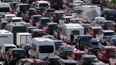 Vehicles queuing at the Port of Dover in 2022. 