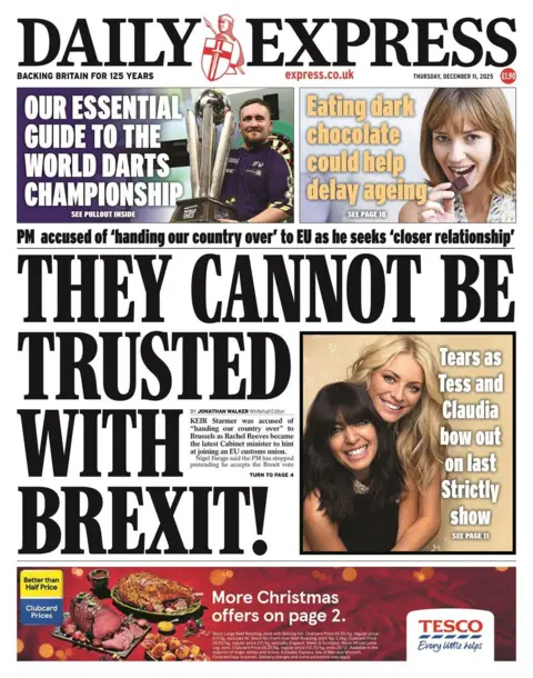 The headline on the front page of the Express reads: “They cannot be trusted with Brexit!”.