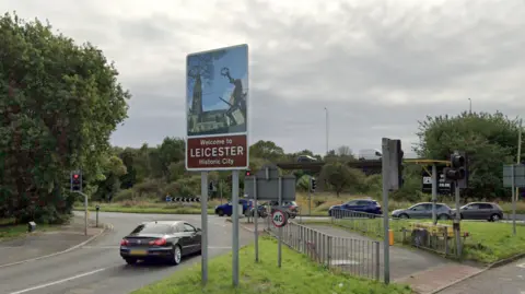 Google A Welcome to Leicester sign on the edge of the city 