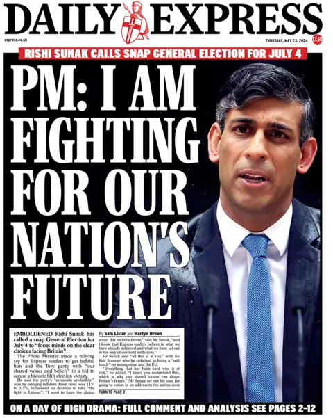 "PM: I am fighting for our nation's future" headlines the Daily Express