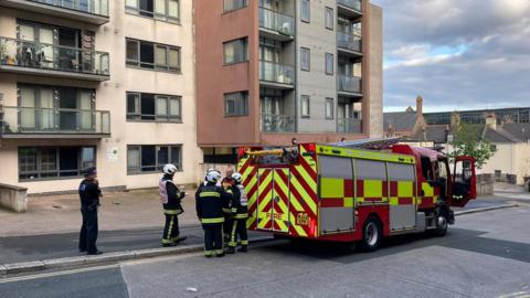 Fire outside block of flats in Plymouth