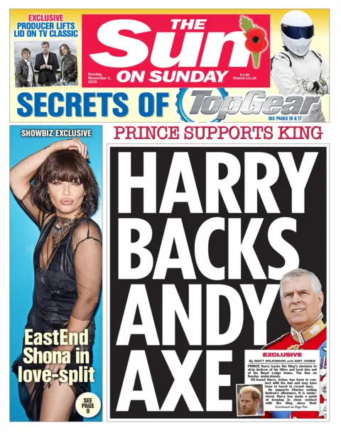 "Harry backs Andy axe," reads the headline on the front page of the Sun.