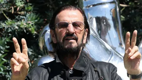 Ringo Starr at a photo call for his annual "Peace & Love" birthday celebration in Beverly Hills, California.