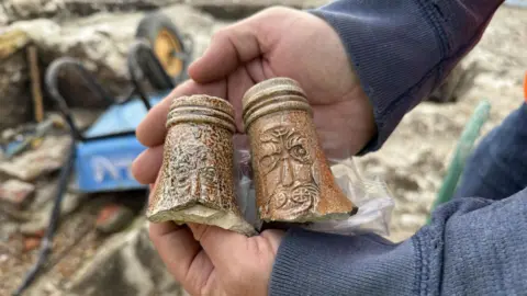 A pair of Bellarmine jugs found at the site
