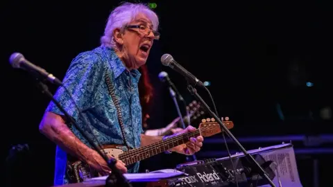 Gett John Mayall performs on stage at the Teatro Cervantes on October 9, 2019 in Malaga, Spain.