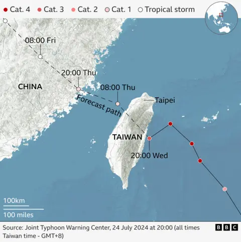 Map of the projected path of Typhoon Gaemi