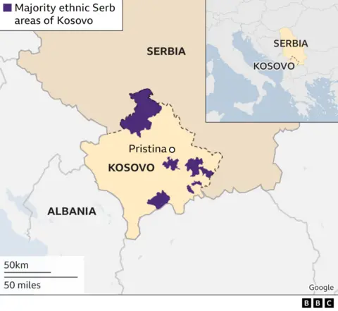 A map showing majority ethnic Serb areas of Kosovo