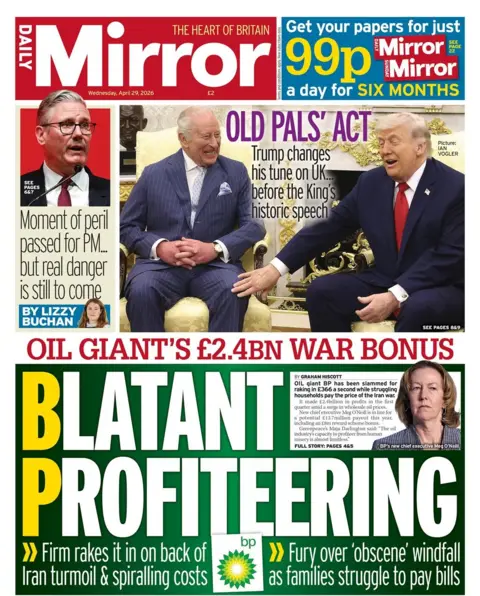 The headline on the front page of the Daily Mirror reads: "Old pals' act."