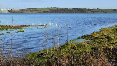 Albert Bridge/Geograph The Glynn River flowing into the tidal Larne Lough two minutes after high water Larne.  Ballylumford power stations are at the top left of the picture