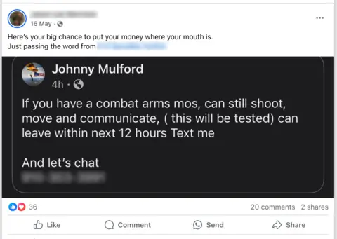  "Here's your big chance to put your money where your mouth is. Just passing the word from" - followed by another name we have blurred out.

