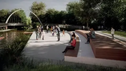 Erewash Borough Council Artists impression of a new steel footbridge over a canal