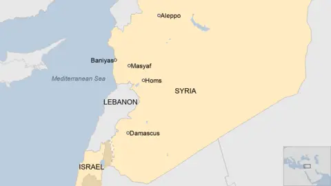 Map of Syria showing the area of ​​Masyaf