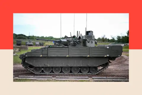 Getty Images The first public running display of the British Army Ajax armoured vehicle
