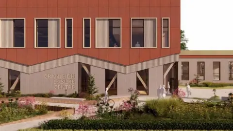 CGI image of exterior of the proposed Cranleigh Leisure Centre
