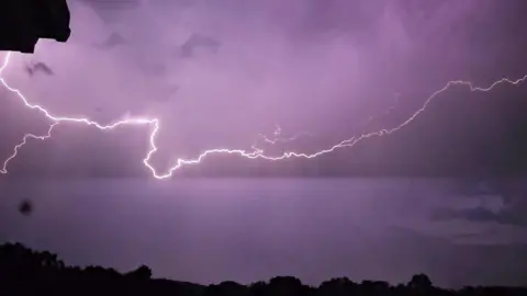 A lightening bolt in the sky over Wombourne, Staffordshire