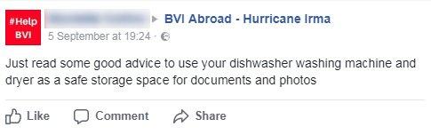 Facebook post: "Just read some good advice to use your dishwasher washing machine and dryer as a safe storage space for documents and photos"